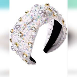 NVENF Knotted Headbands for Women, Pearl Crystal Knotted Headband, Rhinestone